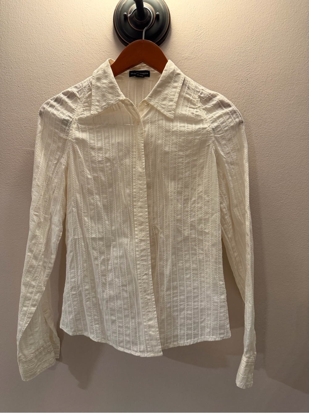 Club Monaco Womens White Textured Vertical Stripe Cotton Button Down Shirt Small